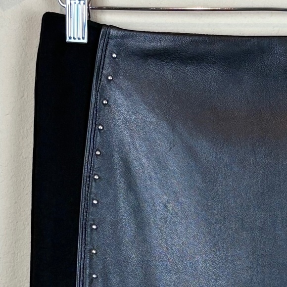 White House Black Market Black Genuine Leather Mini Pencil Skirt w/ Stud Accents - Picture 2 of 13